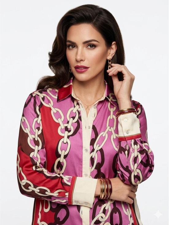 Zara Tops - Zara  Pink-multicolor chain print top size small